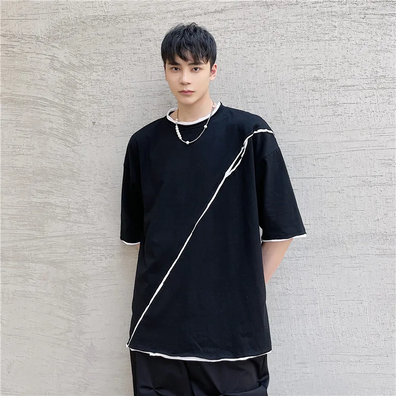 Summer Large Personality Color Contrast Stitching Loose Short Sleeve T-shirt Trend Men's Korean Simple Mini Shirt Mens T Shirts
Summer Large Personality Color Contrast Stitching Loose Short Sleeve T-shirt Trend Men's Korean Simple Mini Shirt Mens T Shirts