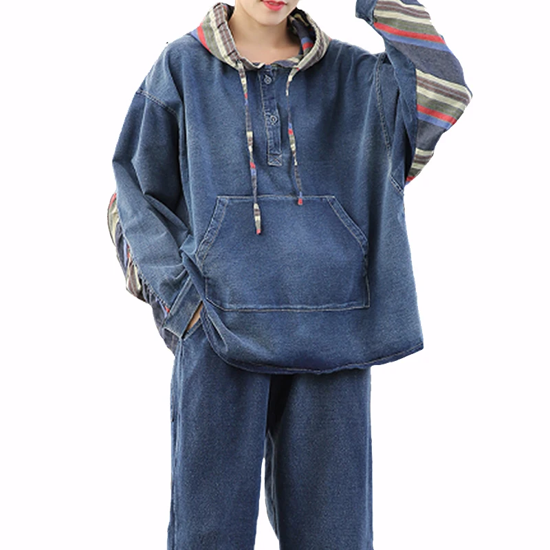 Leisure sport Two Pieces Sets Womens Denim Vintage Suits Fashion Ladies Loose Patchwork Streetwear Tops And Pants set
Leisure sport Two Pieces Sets Womens Denim Vintage Suits Fashion Ladies Loose Patchwork Streetwear Tops And Pants set