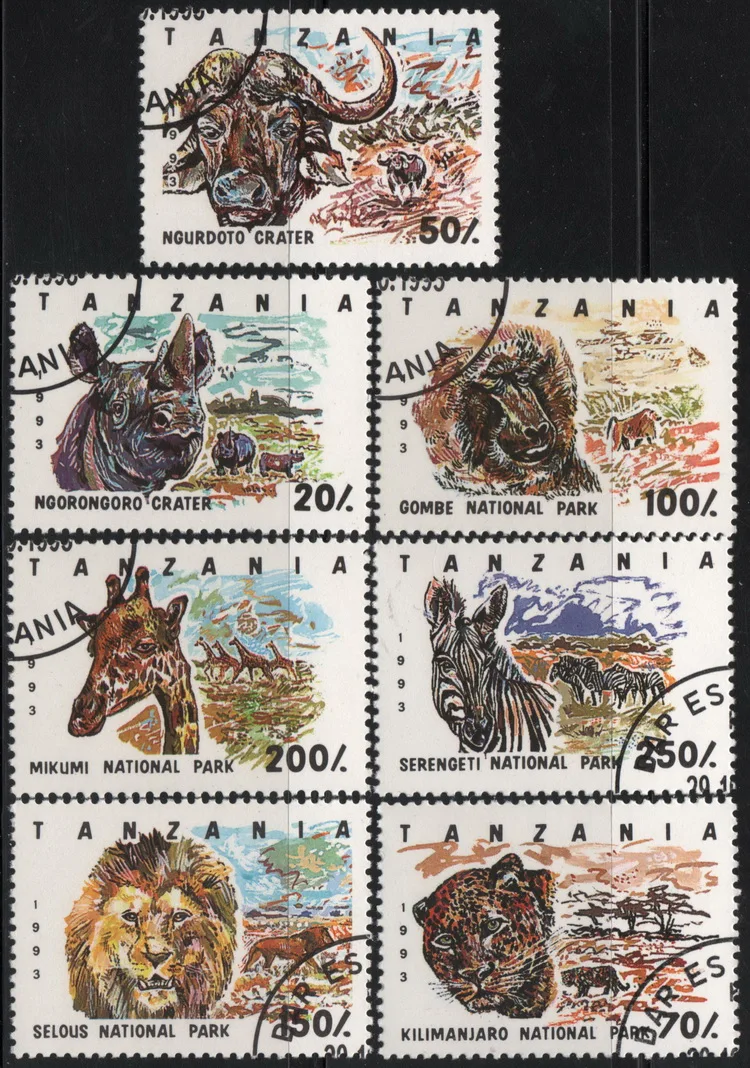

7 шт./компл. почтовые марки Танзании 1993 защита дикой природы использованные почтовые марки для коллекционирования