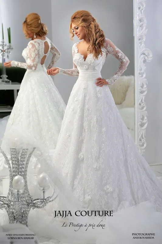 2016 New White Wedding Gown Deep V Neck Lace Appliques Beading Sequins Long Transparent Sleeve Cut Out Back Bridal Dresses Jajja
2016 New White Wedding Gown Deep V Neck Lace Appliques Beading Sequins Long Transparent Sleeve Cut Out Back Bridal Dresses Jajja