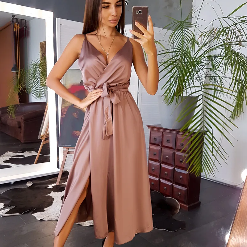 Sexy Deep V-neck Spaghetti Strap Dresses Women Sleeveless High Waist Party Club Dress Solid Color Long Midi Dress New
Sexy Deep V-neck Spaghetti Strap Dresses Women Sleeveless High Waist Party Club Dress Solid Color Long Midi Dress New