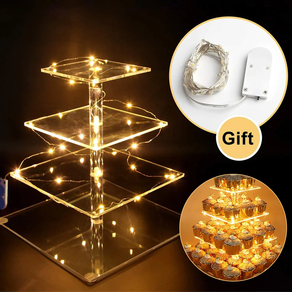 4 Tier Cupcake Stand with Light String Acrylic Square Cupcake Tower Display Stand Cake Dessert Holder For Wedding Birthday Party
4 Tier Cupcake Stand with Light String Acrylic Square Cupcake Tower Display Stand Cake Dessert Holder For Wedding Birthday Party