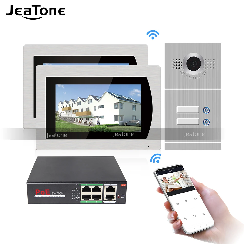 

WIFI IP Video Door Phone Intercom System Wireless Video Doorbell Touch Screen for 2 Floor Apartment/8 Zone Alarm Support iOS