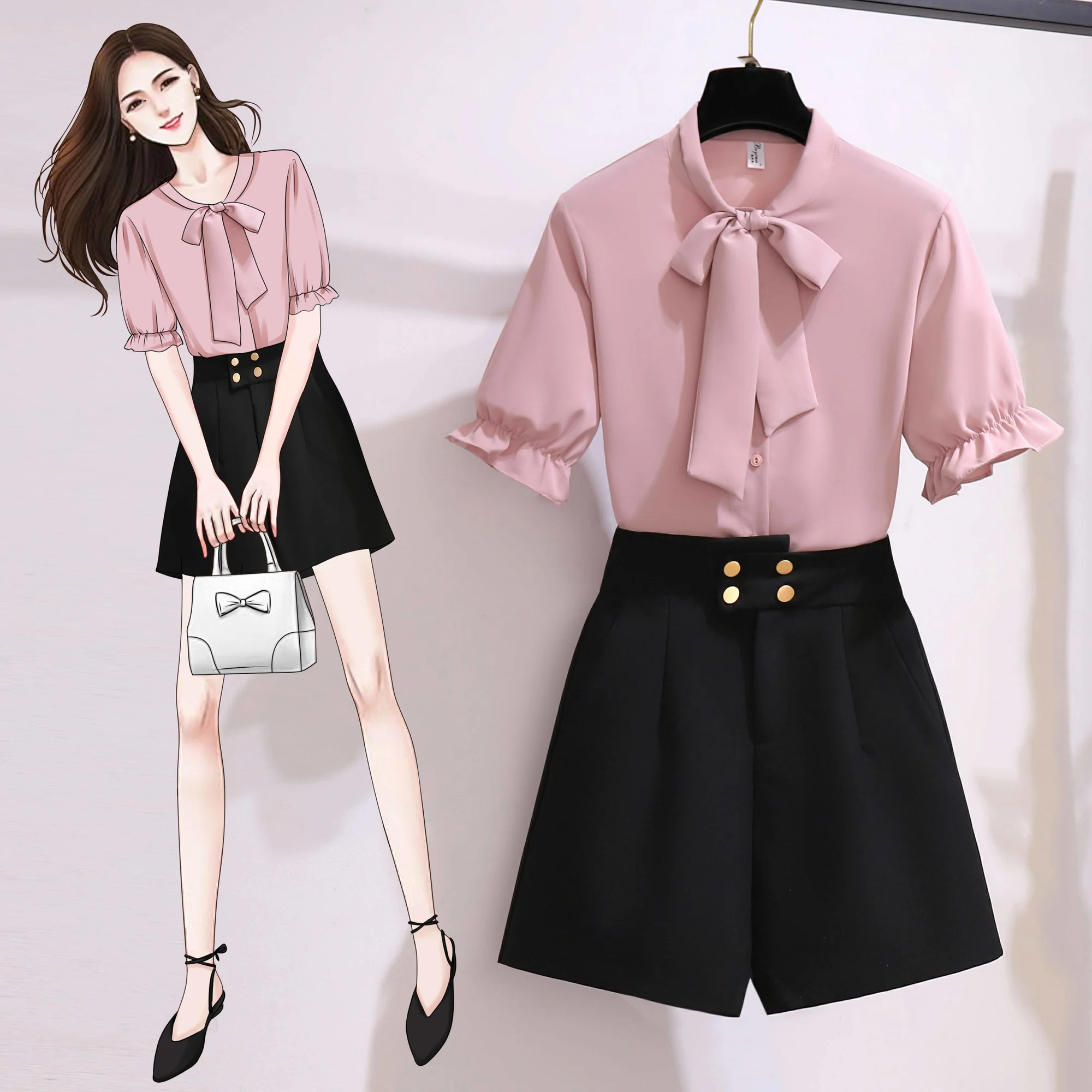 office ladies elegant 2 pieces shorts sets summer Sweet Korean bow collar chiffon tops and shorts 2 pieces sets women clothing
office ladies elegant 2 pieces shorts sets summer Sweet Korean bow collar chiffon tops and shorts 2 pieces sets women clothing