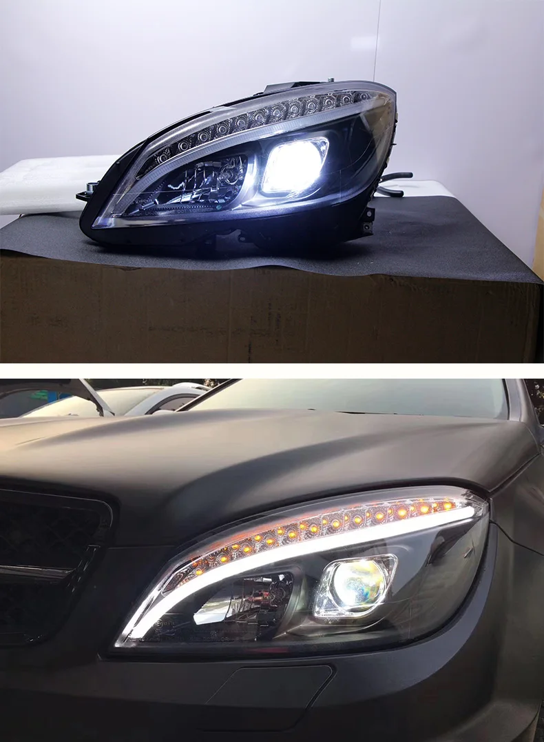 

Налобный фонарь AKD для W204 светодиодный светодиодные фары 2007-2010, фары W204 DRL, сигнал поворота, фара дальнего света, линза проектора Angel Eye