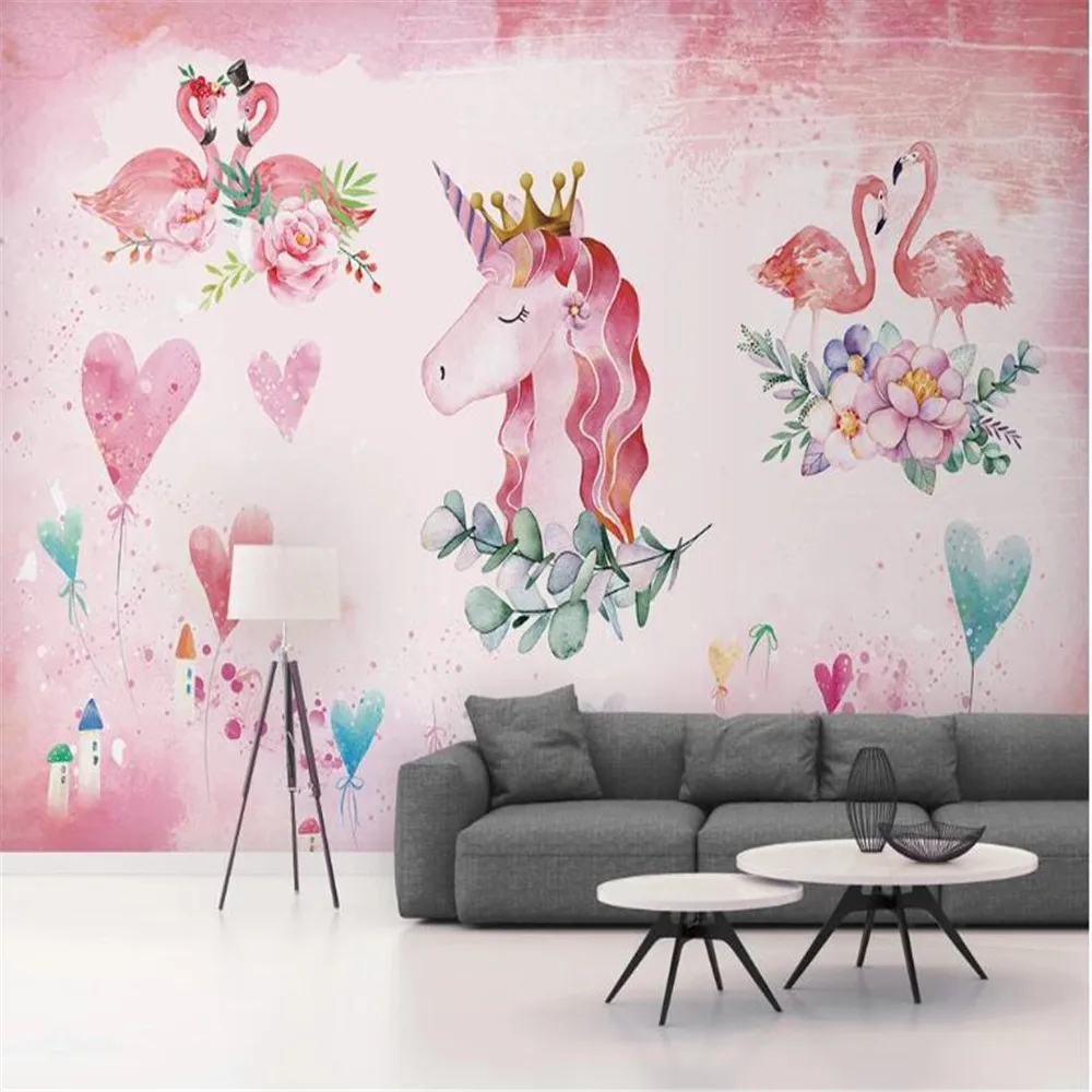 

Большие Настенные обои milofi на заказ, Скандинавская простая розовая ручная роспись, любовь, фламинго, единорог, фоновая стена