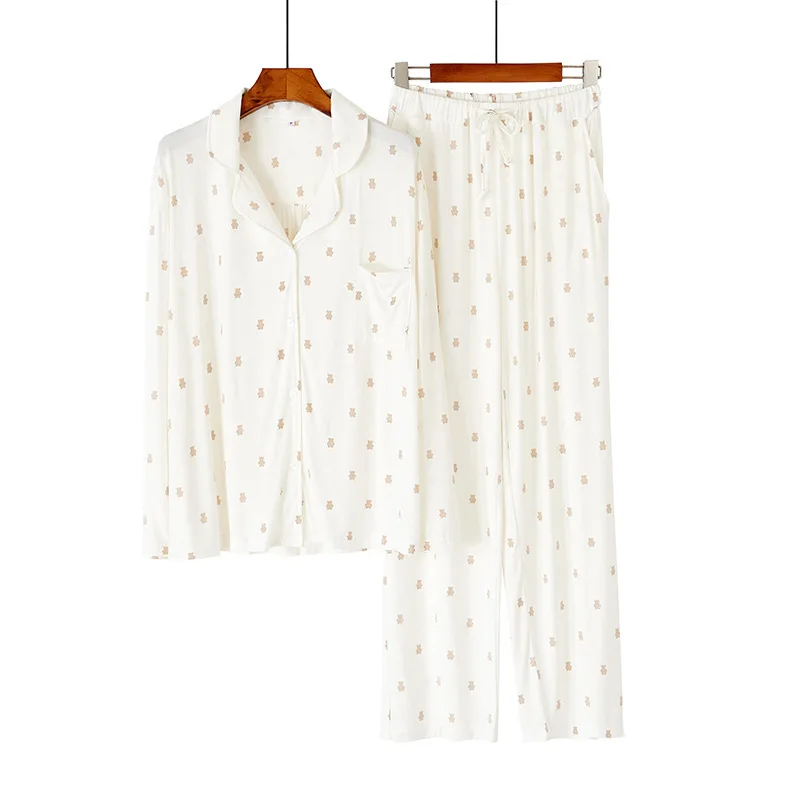 Loose Print Bear PJS Soft Modal Pajamas For Women Casual Sleepwear Lounge Wear Two Piece Shirt&Pants Long Sleeve Pyjamas Set
Loose Print Bear PJS Soft Modal Pajamas For Women Casual Sleepwear Lounge Wear Two Piece Shirt&Pants Long Sleeve Pyjamas Set