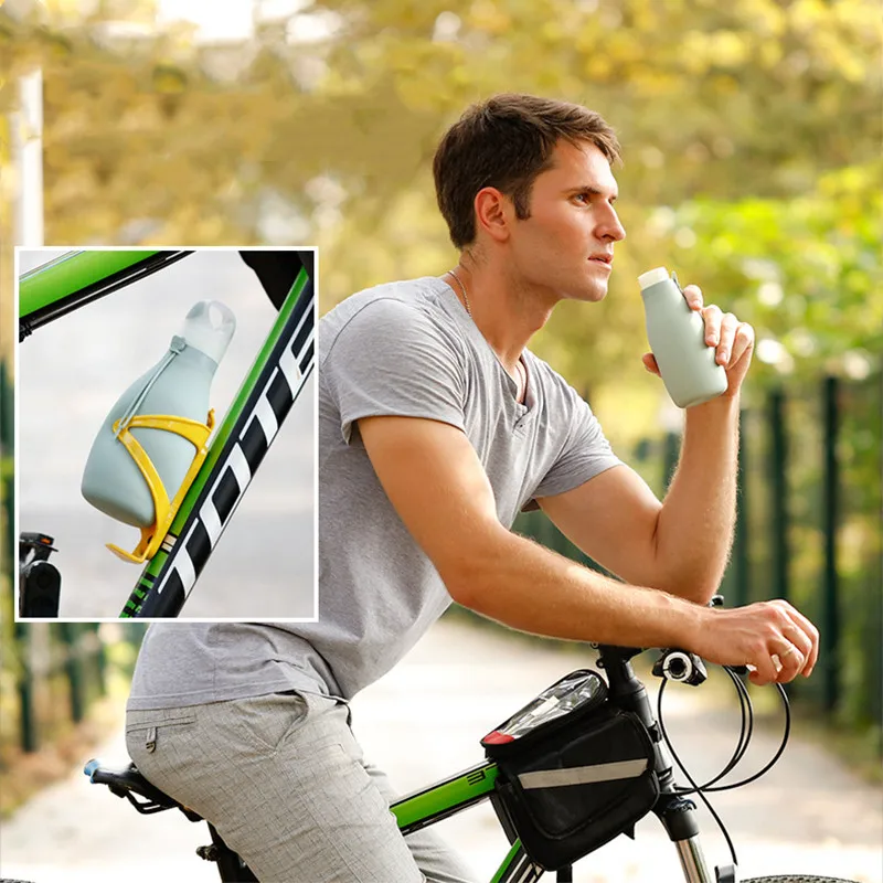 Silicone folding water bottle 500ml, used for outdoor travel and anti-fall portable sports water cup 
Silicone folding water bottle 500ml, used for outdoor travel and anti-fall portable sports water cup