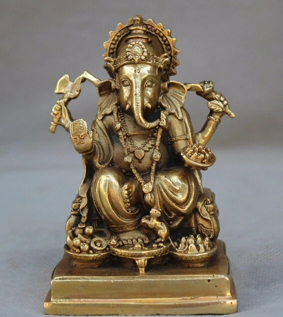 

ZSR 1014+++++4" Tibet Buddhism Brass 4 Hands Ganesh Lord Ganesha Elephant God Buddha Statue