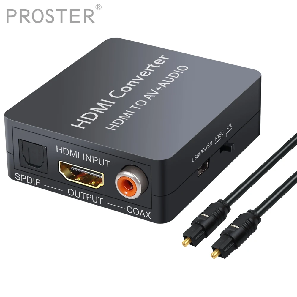 

PROZOR HDMI-compatible to AV 3RCA CVBS Composite Video Converter to AV+Audio Toslink Spdif Coaxial Adapter Support PAL/NTSC