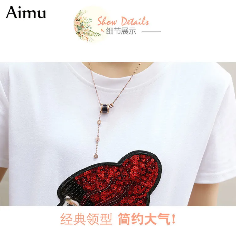 New Harajuku cartoon Sequins Tshirt Short Sleeve Loose T Shirt Casual cotton plus size 3XL 4XL 5XL t-shirts Women white Tee Tops 
New Harajuku cartoon Sequins Tshirt Short Sleeve Loose T Shirt Casual cotton plus size 3XL 4XL 5XL t-shirts Women white Tee Tops
