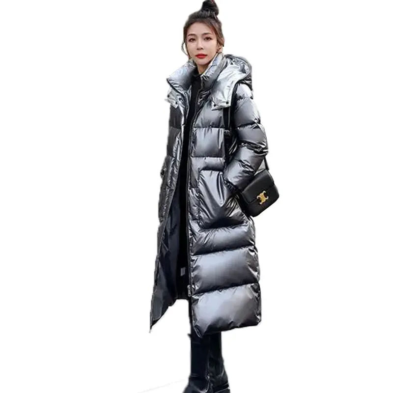 

Длинный пуховик, Женское пальто, серая зимняя утепленная верхняя одежда, модное свободное утепленное пальто, стеганая верхняя одежда, пузыр...