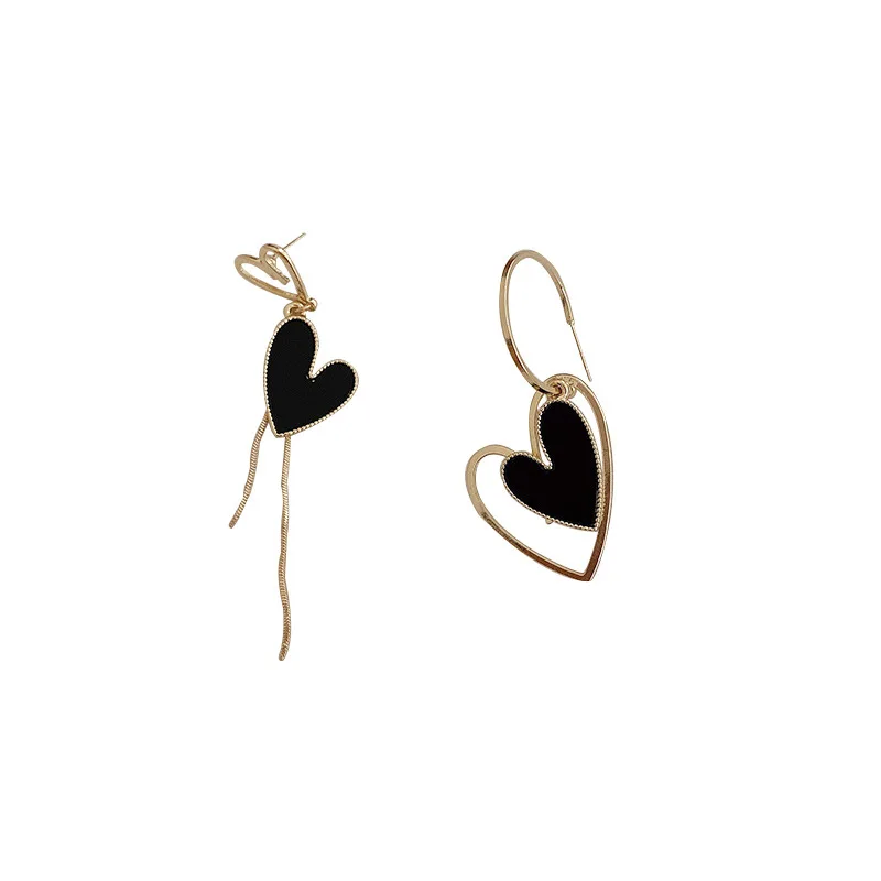 S925 Post Allergy Free Black Enamel Rhinestone Heart Tassel Asimetric Earrings for Women Cute Sweet Korean Earrings
S925 Post Allergy Free Black Enamel Rhinestone Heart Tassel Asimetric Earrings for Women Cute Sweet Korean Earrings