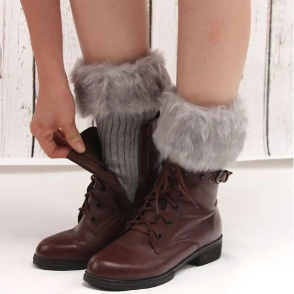 Фото Женские зимние однотонные короткие вязаные гетры носки для сапог пушистые(Aliexpress на русском)