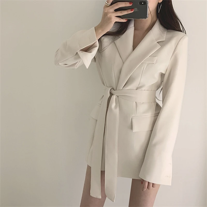 Notched Casual Sashes Blazer Autumn Women Jacket Coat Office Lady Suit Dress Female 2021 Elegant Apricot Slim Blazer Outerwear 
Notched Casual Sashes Blazer Autumn Women Jacket Coat Office Lady Suit Dress Female 2021 Elegant Apricot Slim Blazer Outerwear
