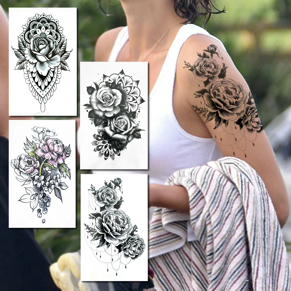 Camellia Daisy Fake Temporary Tattoos For Women Black Rose Henna Flower Tattoo Sticker Lily Mehndi Pendants Tatoo Body Art Hands
Camellia Daisy Fake Temporary Tattoos For Women Black Rose Henna Flower Tattoo Sticker Lily Mehndi Pendants Tatoo Body Art Hands