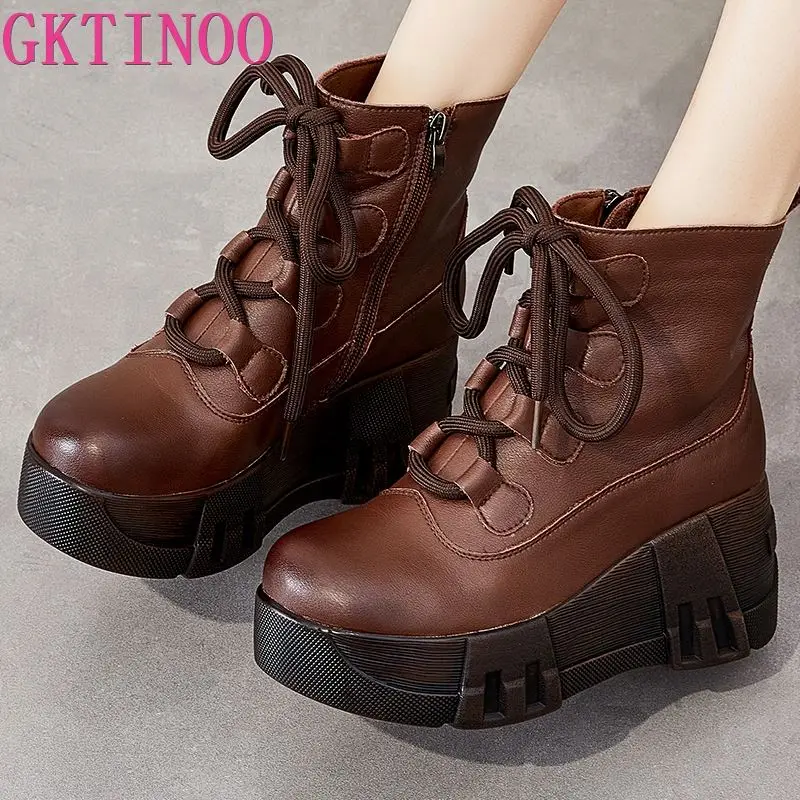 GKTINOO Ankle Boots Genuine Leather Women Shoes 2021 New Autumn Winter Zip Round Toe Wedges Retro Handmade Platform Boots
GKTINOO Ankle Boots Genuine Leather Women Shoes 2021 New Autumn Winter Zip Round Toe Wedges Retro Handmade Platform Boots