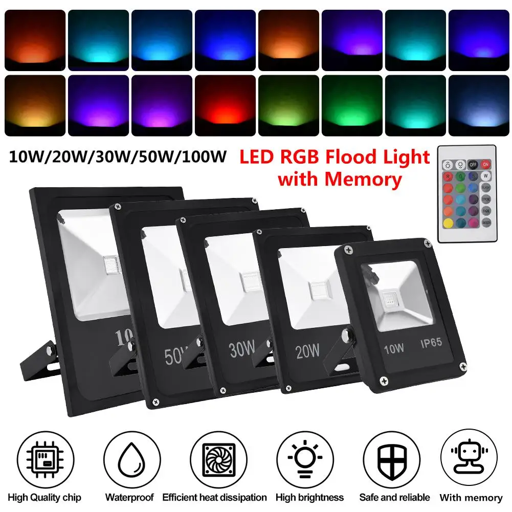 LED RGB Flood Light 100W Outdoor Waterproof Garden Color Changing Remote Colorful With Memory
LED RGB Flood Light 100W Outdoor Waterproof Garden Color Changing Remote Colorful With Memory