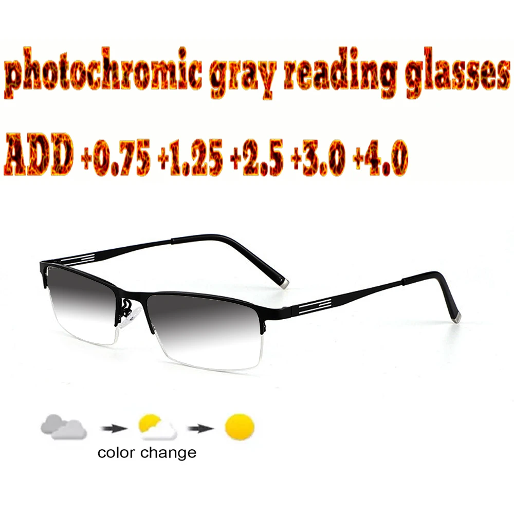 Alloy Frame Halfrim Ultralight Photochromic Reading Glasses for Business Men Gentlemen+1.0 +1.5 +1.75 +2.0 +2.5 +3 +3.5 +4
Alloy Frame Halfrim Ultralight Photochromic Reading Glasses for Business Men Gentlemen+1.0 +1.5 +1.75 +2.0 +2.5 +3 +3.5 +4