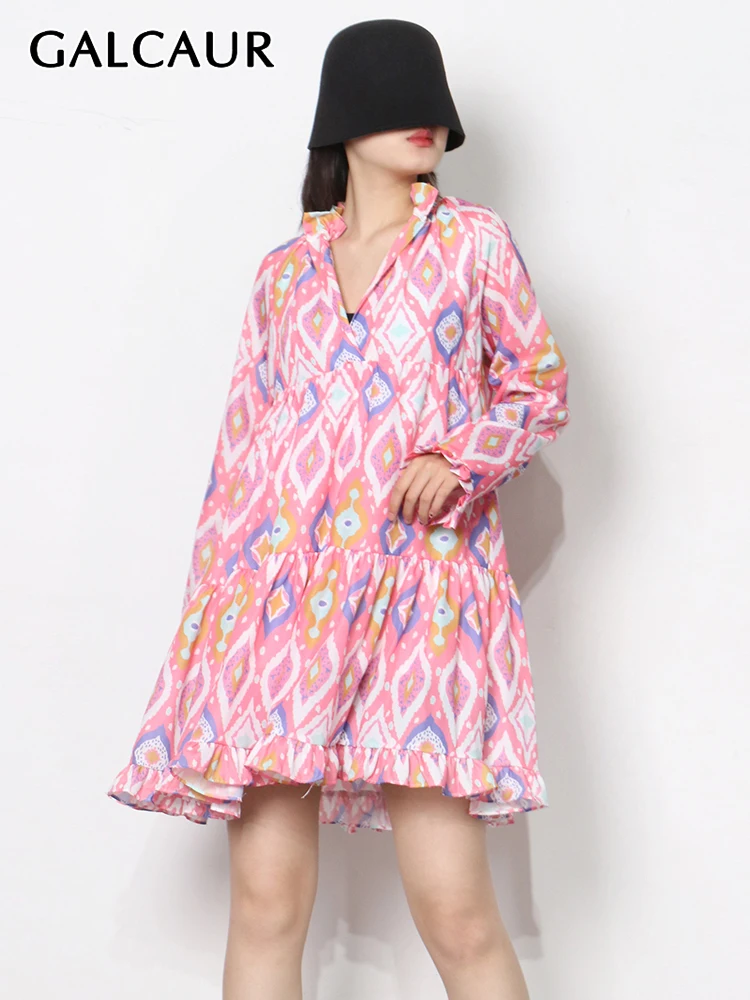 GALCAUR Casual Loose Print Colorblock Dress For Women Lapel Long Sleeve Mini Dresses Female Korean Fashion Autumn Clothing Style 
GALCAUR Casual Loose Print Colorblock Dress For Women Lapel Long Sleeve Mini Dresses Female Korean Fashion Autumn Clothing Style