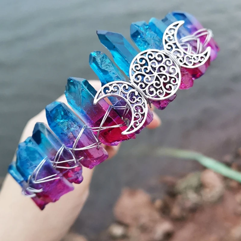Boho Hollow Out Antique Moon Crown Headband Handmade Colorful Raw Quartz Crystal Tiara Hair Hoop Bride Wedding Headdress
Boho Hollow Out Antique Moon Crown Headband Handmade Colorful Raw Quartz Crystal Tiara Hair Hoop Bride Wedding Headdress