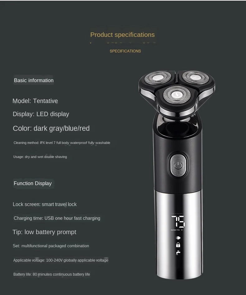 USB Rechargeable Electric Shaver Men's beard trimmer Waterproof 3D Head Dry Wet LED Display razor Washable Shaving Machine for
USB Rechargeable Electric Shaver Men's beard trimmer Waterproof 3D Head Dry Wet LED Display razor Washable Shaving Machine for