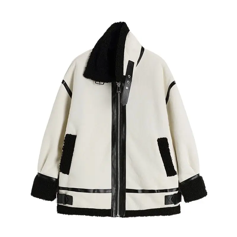 Women's Winter 2021 Lamb Wool Jacket Patchwork Casual Oversized Coat Motorcycle Streetwear Warm Female Zippers Outerwear Short
Women's Winter 2021 Lamb Wool Jacket Patchwork Casual Oversized Coat Motorcycle Streetwear Warm Female Zippers Outerwear Short