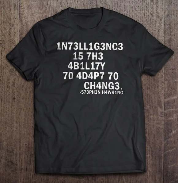 1N73LL1G3NC3 15 7H3 4B1L17Y 70 4D4P7 70 CH4NG3. Футболки 573PH3N H4WK1NG
1N73LL1G3NC3 15 7H3 4B1L17Y 70 4D4P7 70 CH4NG3. Футболки 573PH3N H4WK1NG