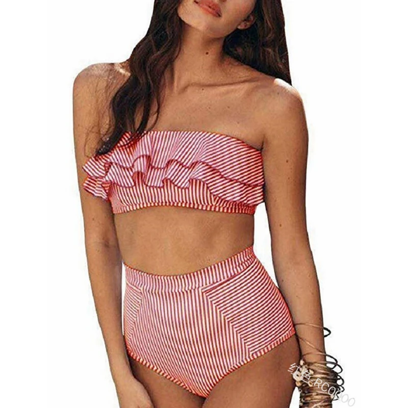 WEPBEL Women's Sexy Striped Slim Bikini Set Summer Fashion High Waist Swimming Pants + Ruffles Stitching Strapless Bra Set
WEPBEL Women's Sexy Striped Slim Bikini Set Summer Fashion High Waist Swimming Pants + Ruffles Stitching Strapless Bra Set
