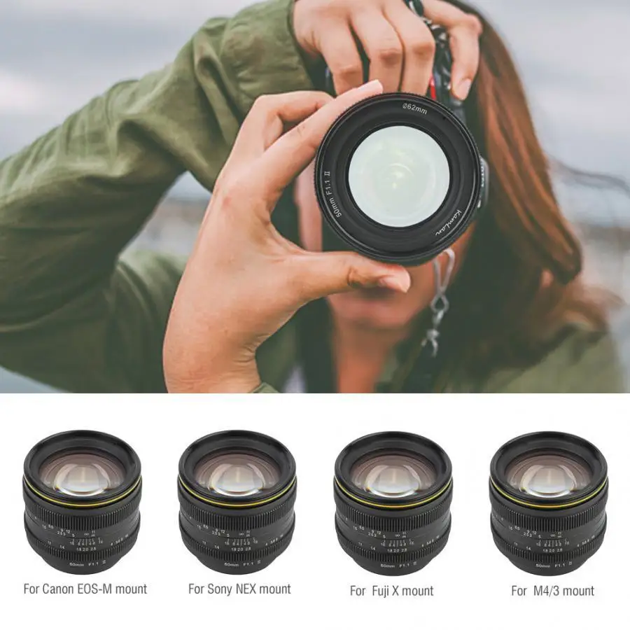 Kamlan 50mm F1.1-F16 II APS-C Large Aperture Manual Focus Lens for NEX for EOS-M for FUji M4/3 Cameras 8 elements in 6 groups
Kamlan 50mm F1.1-F16 II APS-C Large Aperture Manual Focus Lens for NEX for EOS-M for FUji M4/3 Cameras 8 elements in 6 groups