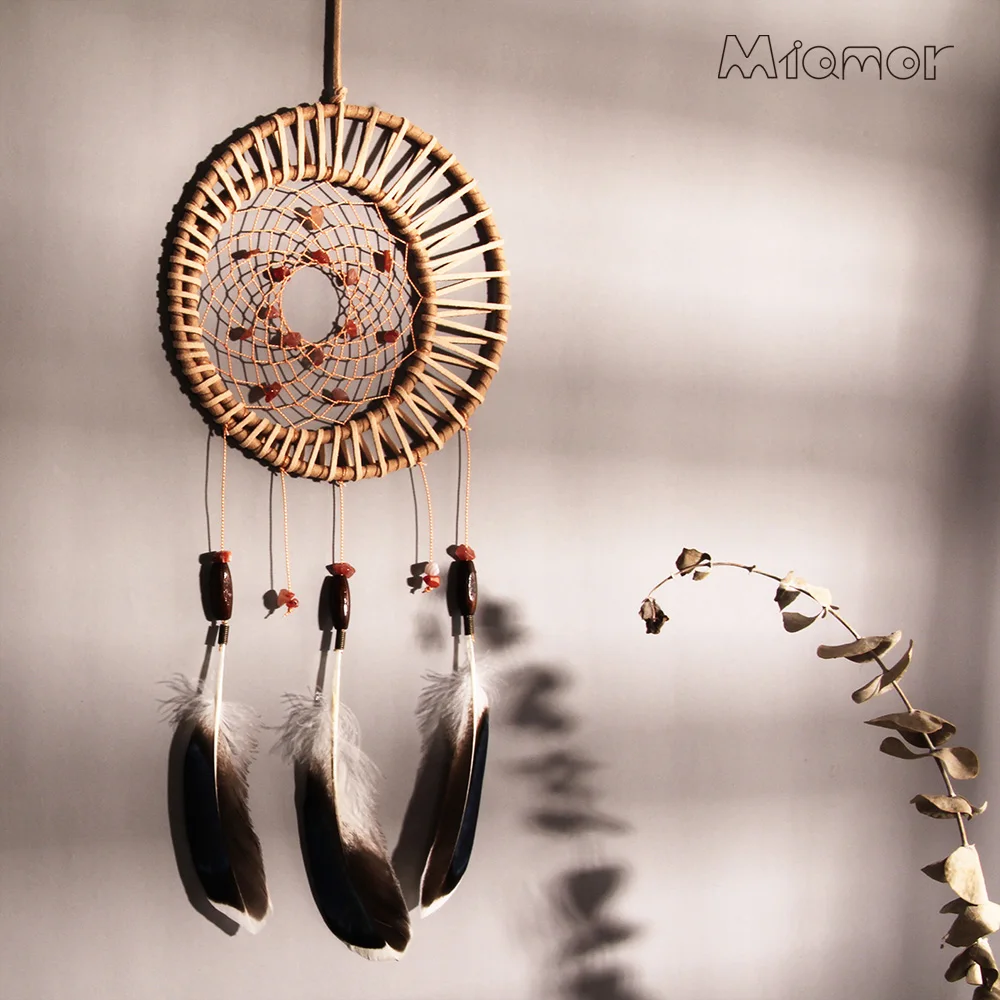 MIAMOR ручной работы двойное кольцо Ловец снов с натуральным камнем и перьями