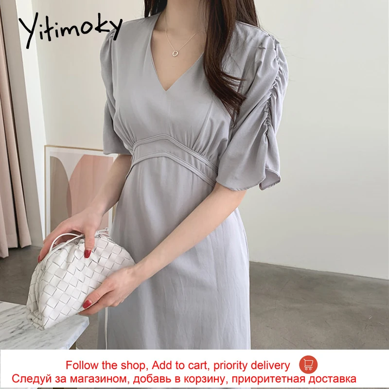 Yitimoky Vintage Woman Dress Fashion V-Neck Puff Sleeve 2021 Summer New High Waist Ruched Elegant Slim Solid Dresses Lace Up
Yitimoky Vintage Woman Dress Fashion V-Neck Puff Sleeve 2021 Summer New High Waist Ruched Elegant Slim Solid Dresses Lace Up