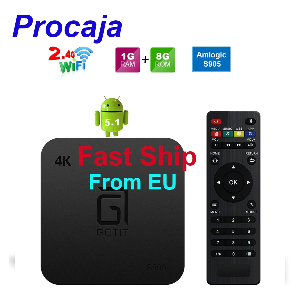 Фото ТВ приставка Procaja S905 Android 5 1 Amlogic 1G RAM 8G ROM 4K H.265 64 bit DLNA Miracast WiFi LAN|ТВ-приставки и