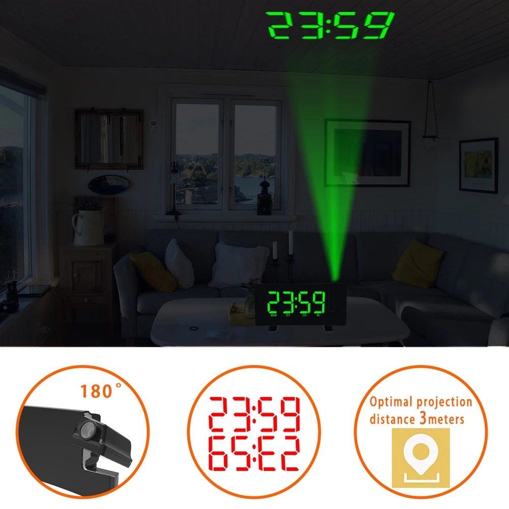 Alarm Clock Light Projection Creative Digital Luxury Clock Ceiling Led Display 180 Degree Projector Dimming Radio Modern Light 
Alarm Clock Light Projection Creative Digital Luxury Clock Ceiling Led Display 180 Degree Projector Dimming Radio Modern Light