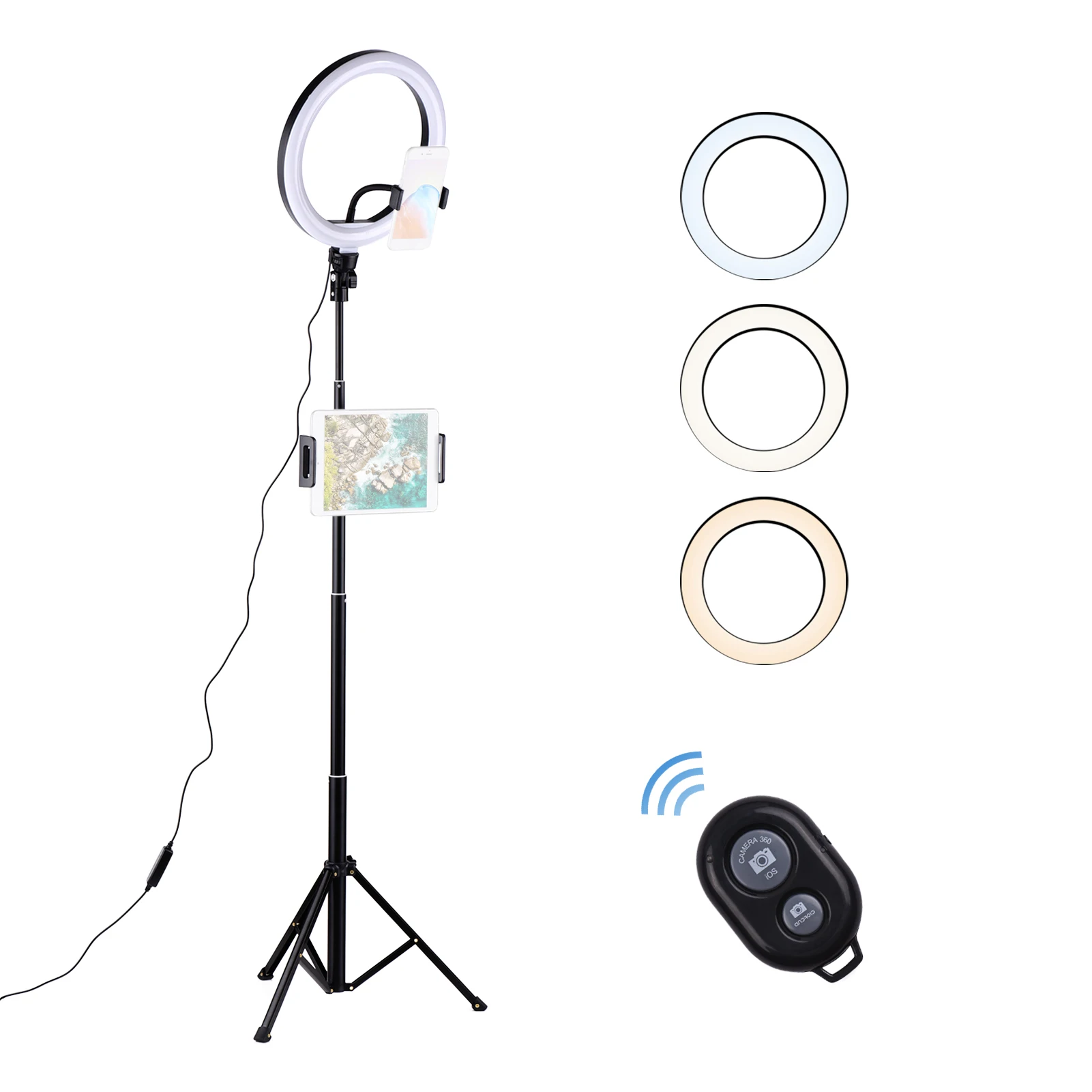 10/8/6 Inch Selfie LED Ring Light with Tripod Stand(150cm Max Height) Phone & Tablet Holder BT Remote Control Photography Studio
10/8/6 Inch Selfie LED Ring Light with Tripod Stand(150cm Max Height) Phone & Tablet Holder BT Remote Control Photography Studio