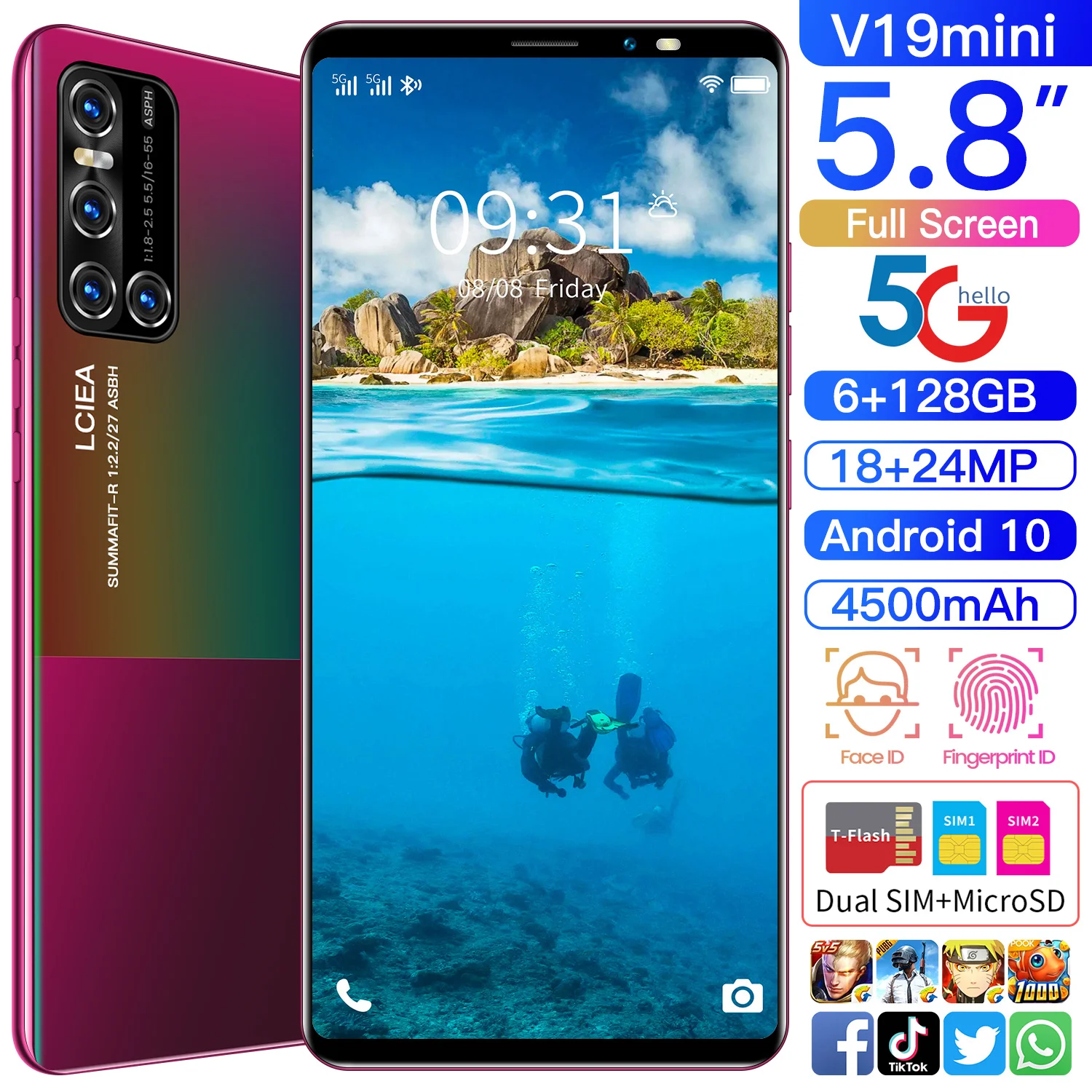 2021New Global Version V19MINI Smartphone 5.8Inch 4500mAh 6+128GB Dual SIM Dual Standby Support Face ID 5G Android CellPhone
2021New Global Version V19MINI Smartphone 5.8Inch 4500mAh 6+128GB Dual SIM Dual Standby Support Face ID 5G Android CellPhone
