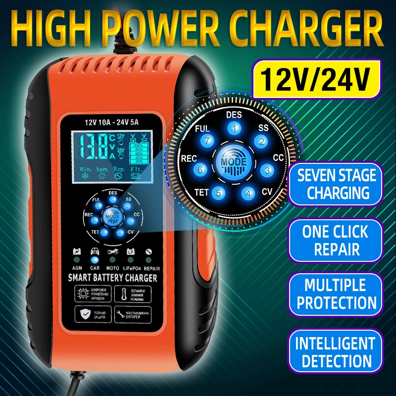 Full Automatic Car Battery Charger 12V10A 24V5A Digital Display Battery Charger Power Puls Repair Chargers Lead Acid
Full Automatic Car Battery Charger 12V10A 24V5A Digital Display Battery Charger Power Puls Repair Chargers Lead Acid