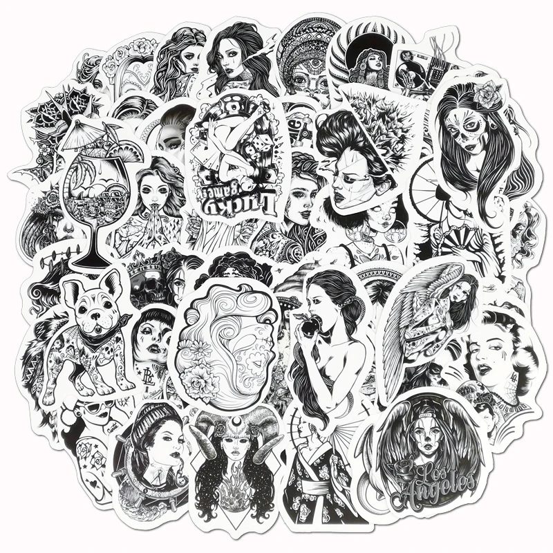 50PCS Pack Black and White Tattoo Girl Stickers Vinyl PVC Waterproof Fashionable Styling Sexy beauty Laptop Guitar Decal Sticker
50PCS Pack Black and White Tattoo Girl Stickers Vinyl PVC Waterproof Fashionable Styling Sexy beauty Laptop Guitar Decal Sticker