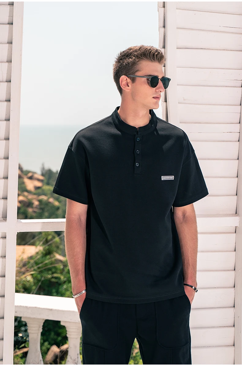 2845 2021 Summer New Henry Collar Button Short Sleeve T-Shirt Men's European and American Casual Loose Shoulder T-shirt
2845 2021 Summer New Henry Collar Button Short Sleeve T-Shirt Men's European and American Casual Loose Shoulder T-shirt