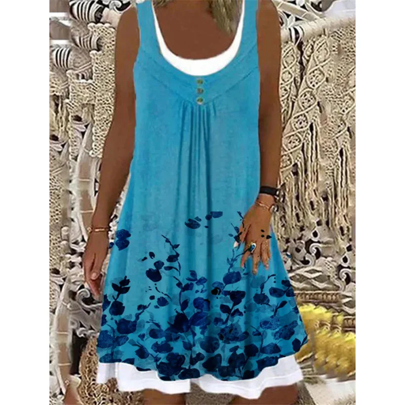 2021 Summer Casual Vintage Floral Print A-Line Dress Women Round Neck Sleeveless Mini Dress Ladies Loose Plus Size Robe
2021 Summer Casual Vintage Floral Print A-Line Dress Women Round Neck Sleeveless Mini Dress Ladies Loose Plus Size Robe