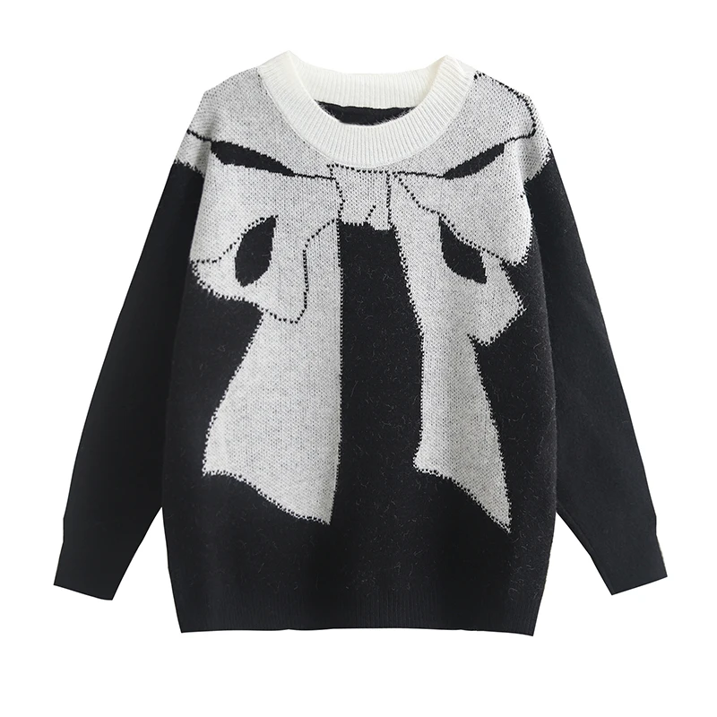New Fall Winter Women Knitting Pullover Sweater O-Neck Print Bow Loose Long Sleeve Sweater for Women
New Fall Winter Women Knitting Pullover Sweater O-Neck Print Bow Loose Long Sleeve Sweater for Women