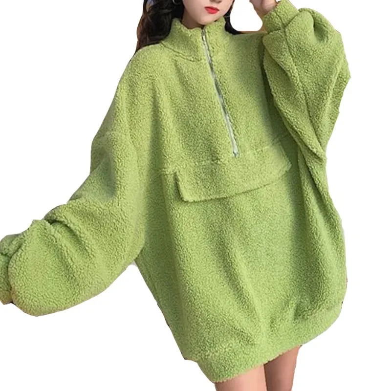 2020 Autumn And Winter Half High Collar Imitation Lamb Plush Zipper Ladies Pullover Loose Solid Color Casual Women Sweatshirt
2020 Autumn And Winter Half High Collar Imitation Lamb Plush Zipper Ladies Pullover Loose Solid Color Casual Women Sweatshirt