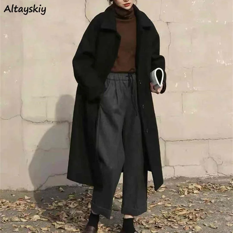 Women Wool Blends Thicker Warm All-match Single Breasted Slim Overcoat Turn-down Collar Solid Straight Long Tops Leisure Trendy
Women Wool Blends Thicker Warm All-match Single Breasted Slim Overcoat Turn-down Collar Solid Straight Long Tops Leisure Trendy