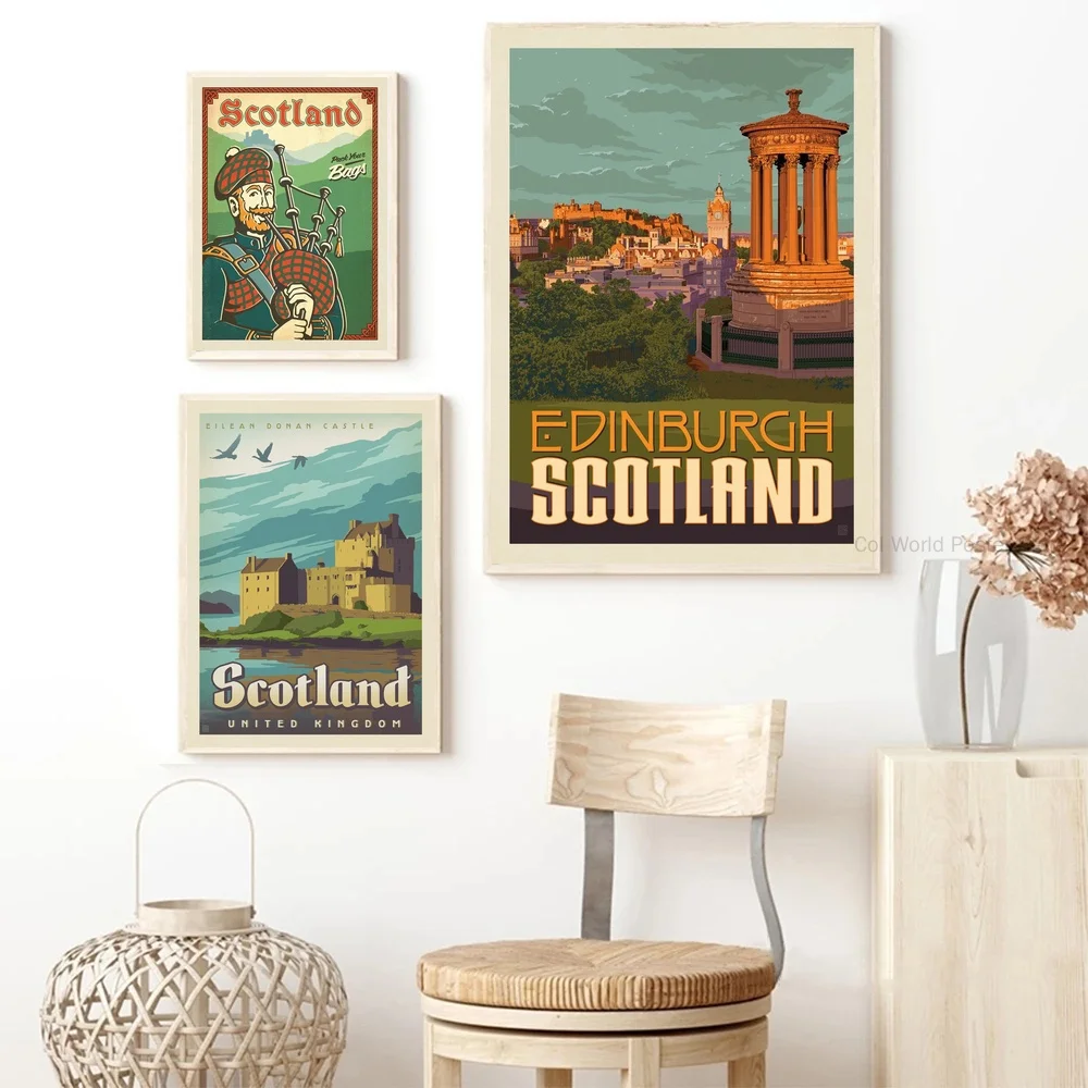 Шотландский постер для путешествий настенное искусство в виде мешка Эдинбурга