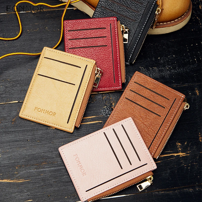 Fonmor Women Slim Zipper Wallet PU Leather Men Casual Credit Card Holder Coin Money Pouch Female Clutch Purses Small Wallets New | Багаж и