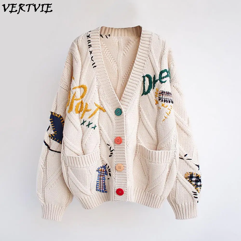 Lady Loose Sweaters Women Cardigan Warm Knitted Sweater Jacket Pocket Embroidery Fashion Knit Cardigans Coat 2021 Autumn Winter
Lady Loose Sweaters Women Cardigan Warm Knitted Sweater Jacket Pocket Embroidery Fashion Knit Cardigans Coat 2021 Autumn Winter