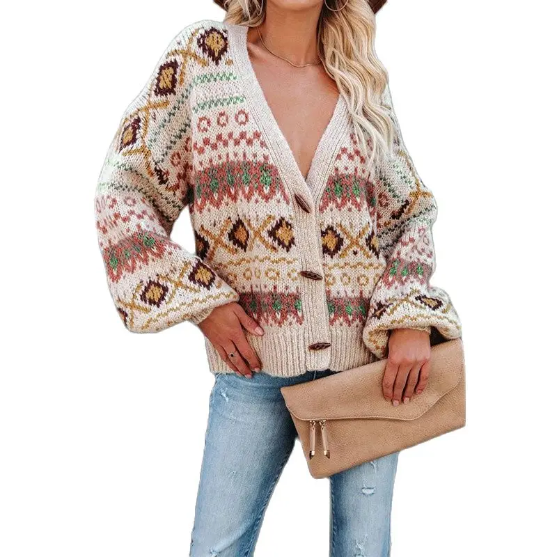 Женский трикотажный кардиган с V-образным вырезом и длинным рукавом
Женский трикотажный кардиган с V-образным вырезом и длинным рукавом