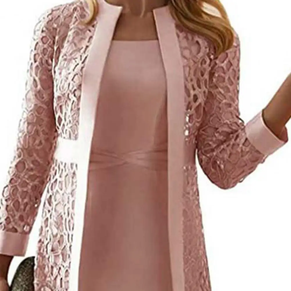 2021 New Women Outfit Solid Color Lace Cardigan Long Sleeve Knee-length Dress Coat Set for Office
2021 New Women Outfit Solid Color Lace Cardigan Long Sleeve Knee-length Dress Coat Set for Office