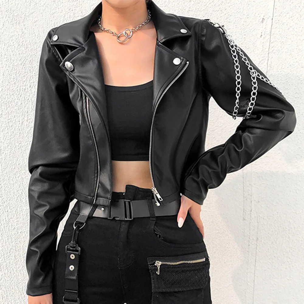 Новинка 2021, куртка из искусственной кожи, женская мода, на молнии, с отворотом, с длинным рукавом, с металлической цепочкой, Осень-зима, высок...
Новинка 2021, куртка из искусственной кожи, женская мода, на молнии, с отворотом, с длинным рукавом, с металлической цепочкой, Осень-зима, высок...
