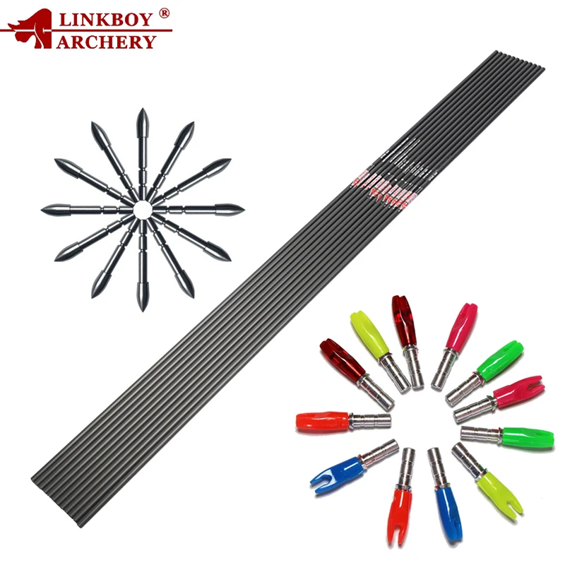 Фото Стрельба из лука Linkboy 30 ''Spine600 ID 4 2 мм 12 шт. карбоновые стрелы шпилька 80